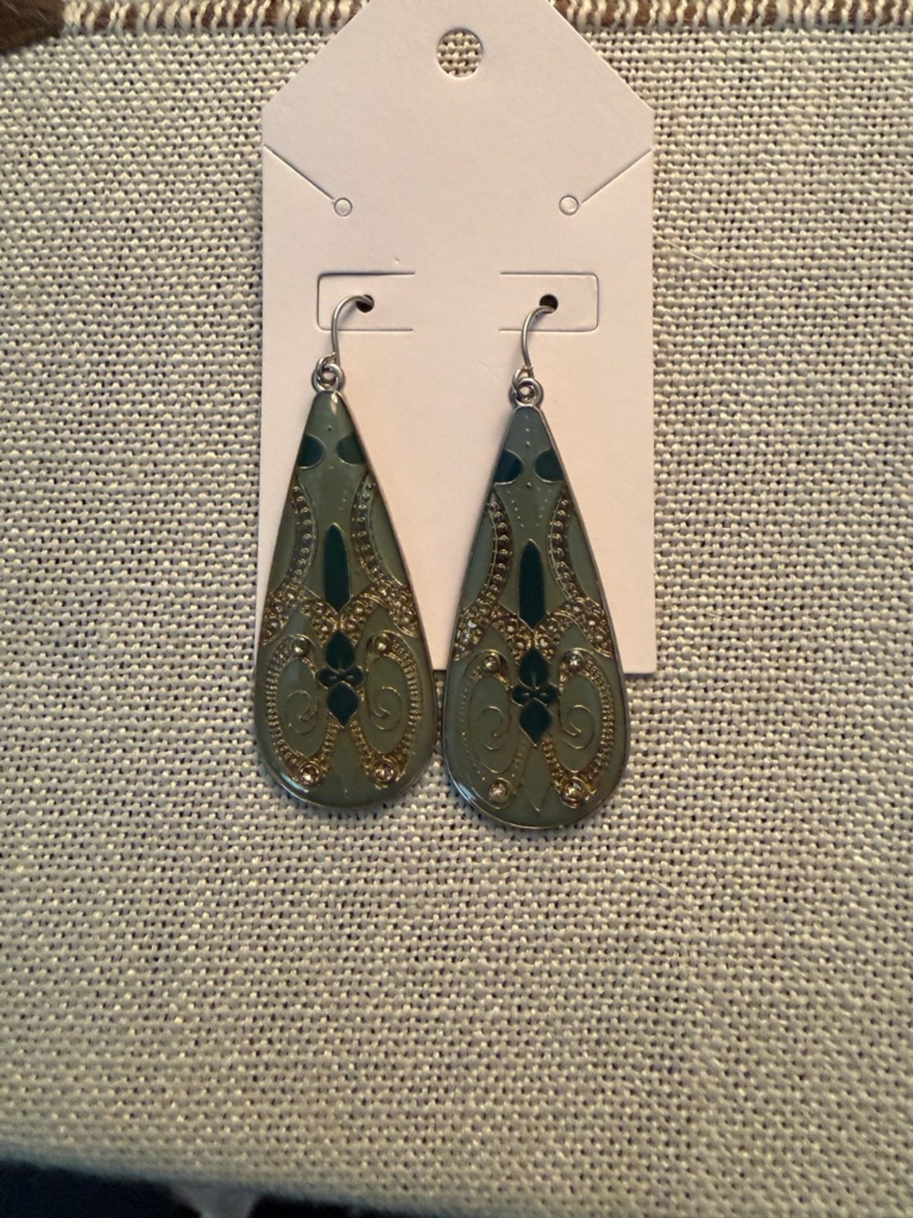 Teardrop Filigree Green Drop Earrings
